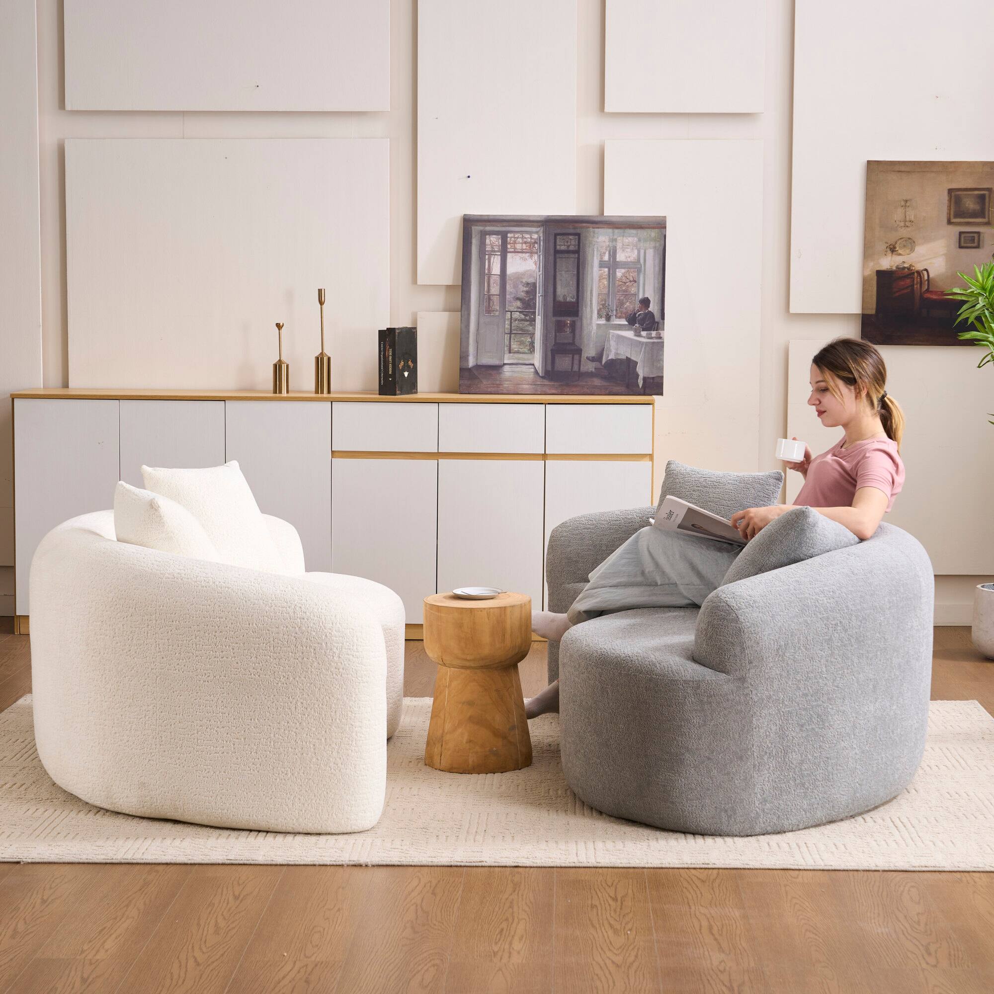 Alt View 6. GOODSILO - S-Curved Sectional Sofa with Dual-Depth Seating, Luxurious Chenille Upholstery, and Space-Saving Design - Light Gray.