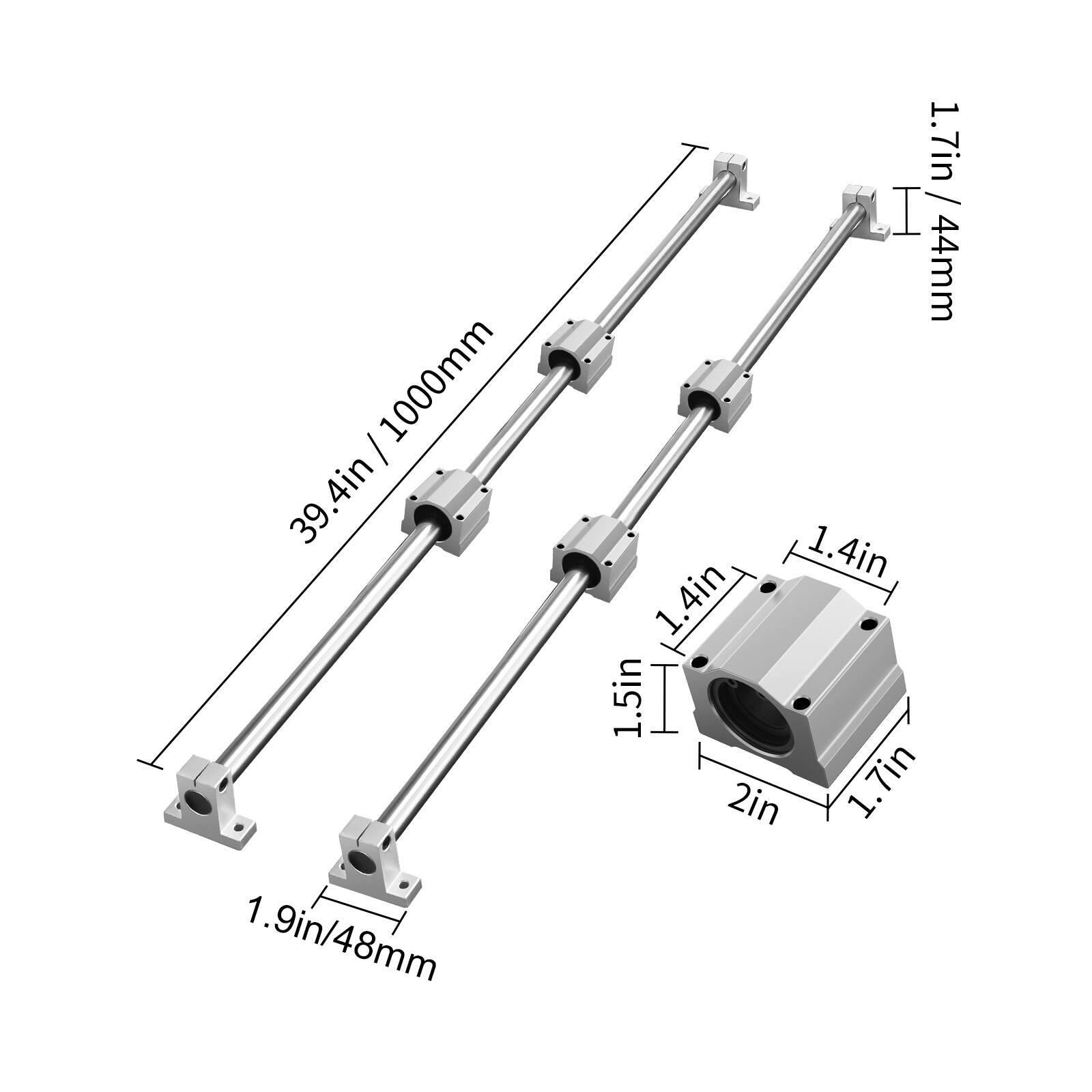 1000mm / 39.4in  
1.9in / 48mm  
1.7in / 44mm  
1.4in  
1.4in  
1.5in / 2in  
1.7in