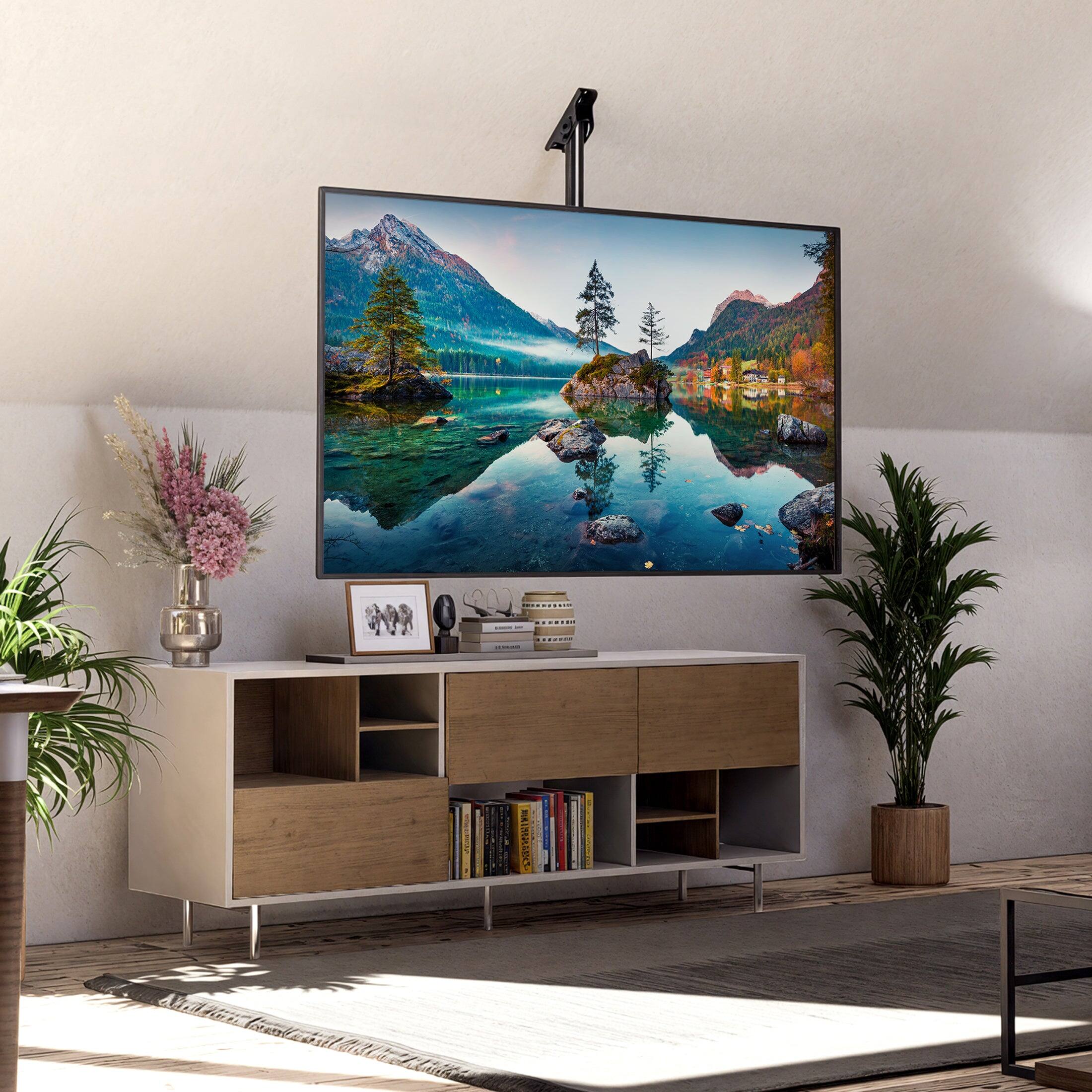 Angle. Mount-It! - Full-Motion Height-Adjustable Ceiling TV Mount – 32″–65″ TVs, 360° Swivel, +5°/-15° Tilt, 20.3″–30.2″ Height - Black.