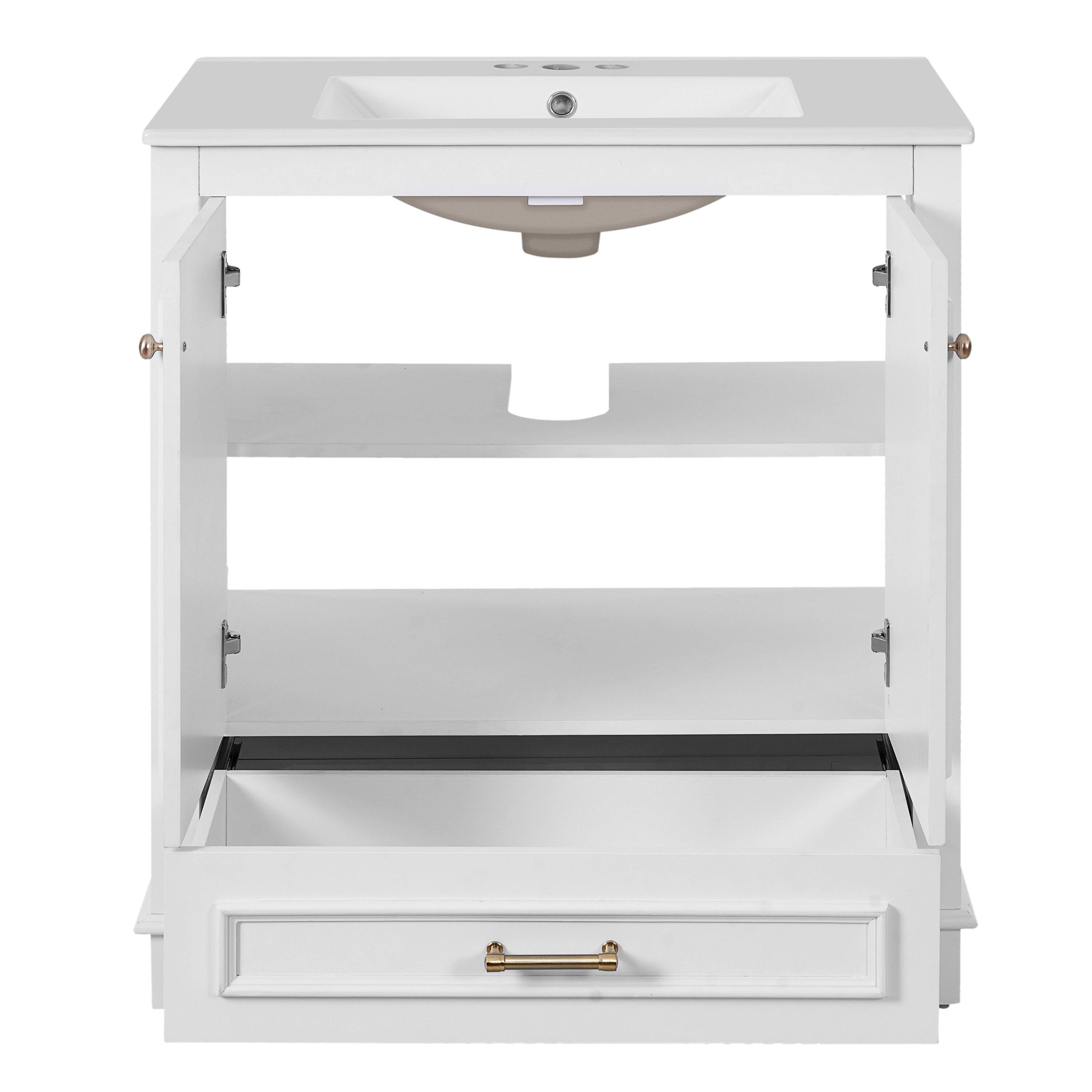 Alt View 9. Boyel Living - 30 Inch Bathroom Vanity with Ceramic Sink Solid Wood Frame White - White.