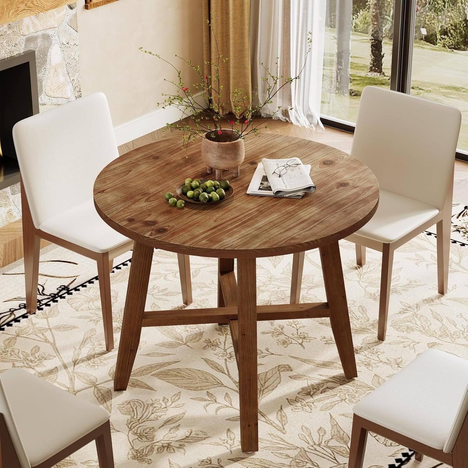 Tribesigns Farmhouse Solid Wood Dining Table with Space Saving Design ...