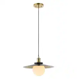 Jonathan Y - Hadley 14.5" 1-Light Scandinavian Farmhouse Iron/Frosted Glass LED Pendant - Oil Rubbed Bronze/Brass Gold