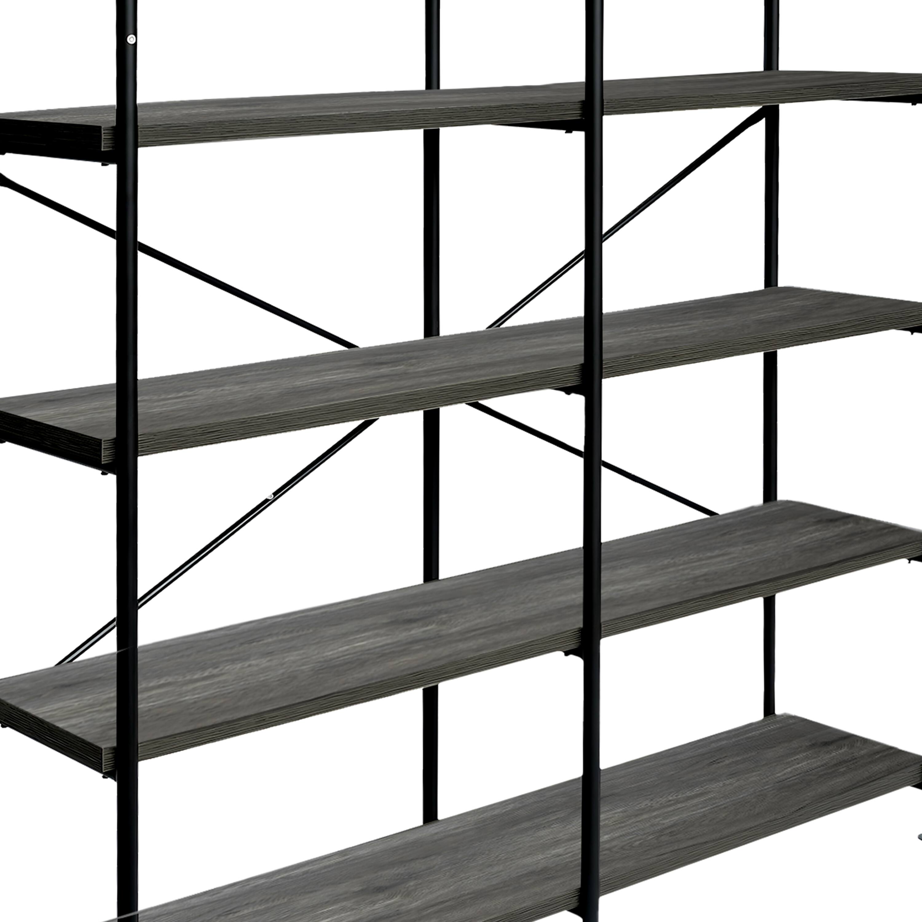 Alt View 2. Manhattan Lane - Olga 63 Inch Industrial 4 Tier Bookshelf, Particleboard, Metal Frame - Gray and Black.