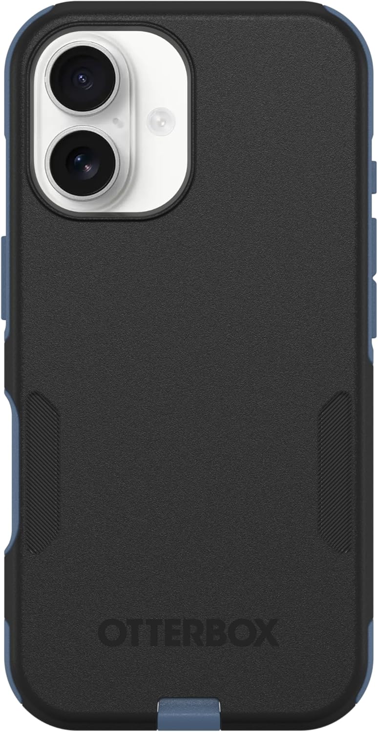 Left. OtterBox - OtterBox - Commuter Series Hard Shell for MagSafe for Apple iPhone 16 - Sovereign Navy (Black & Blue).
