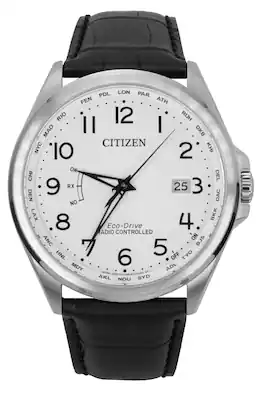 Citizen - Radio Controlled Leather Strap Dial Eco-Drive CB0250-17A 100M Men's Watch - White