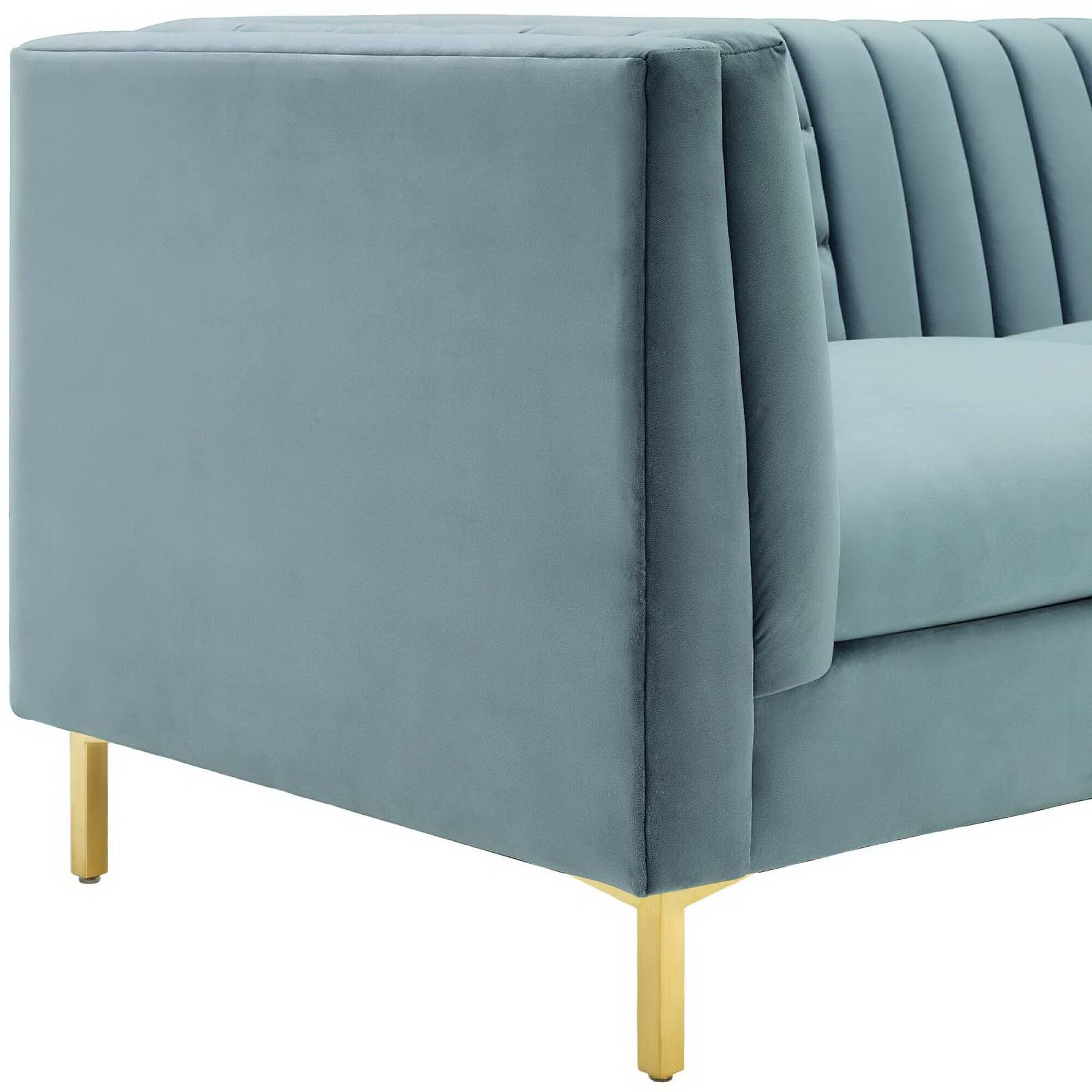 Back. Modway - Ingenuity Channel Tufted Performance Velvet Sofa by Modway - Blue.