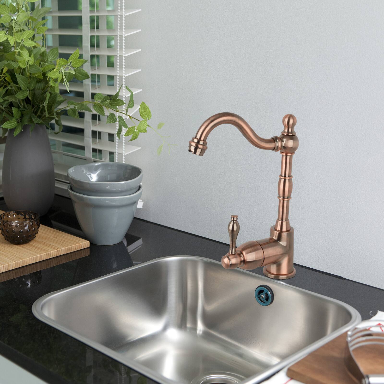 Alt View 5. Akicon - Akicon Solid Brass One-Handle Widespread Kitchen Bar Faucet in Antique Copper - Antique Copper.