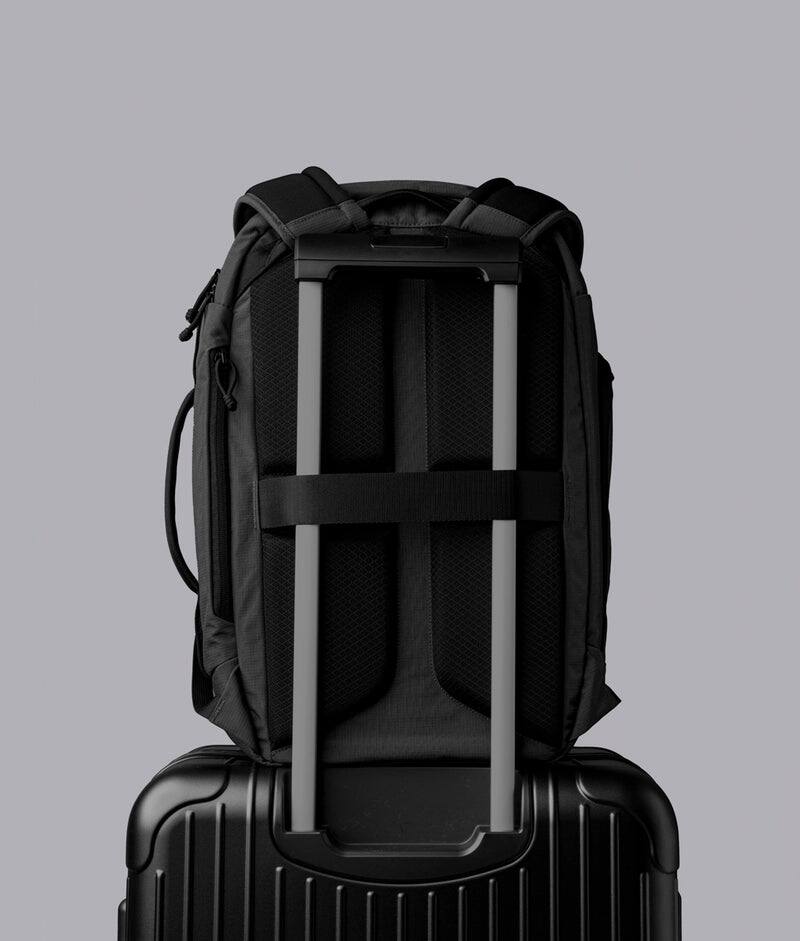 Back. ALPAKA - Traverse Backpack Laptop Backpack for Men, Backpack with Laptop Compartment (16"), Clamshell Travel Pack, Bottle Sleeve - Black Axoflux 400D Ripstop Nylon.