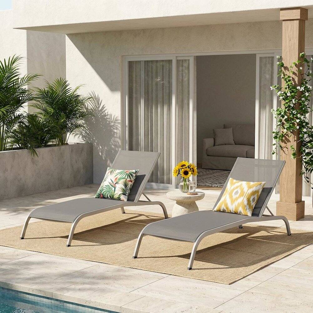 Angle. Outdoor Escape - Outdoor Patio Chaise Lounge Set Of 2 With Comfortable Cushioned Design - Gray.
