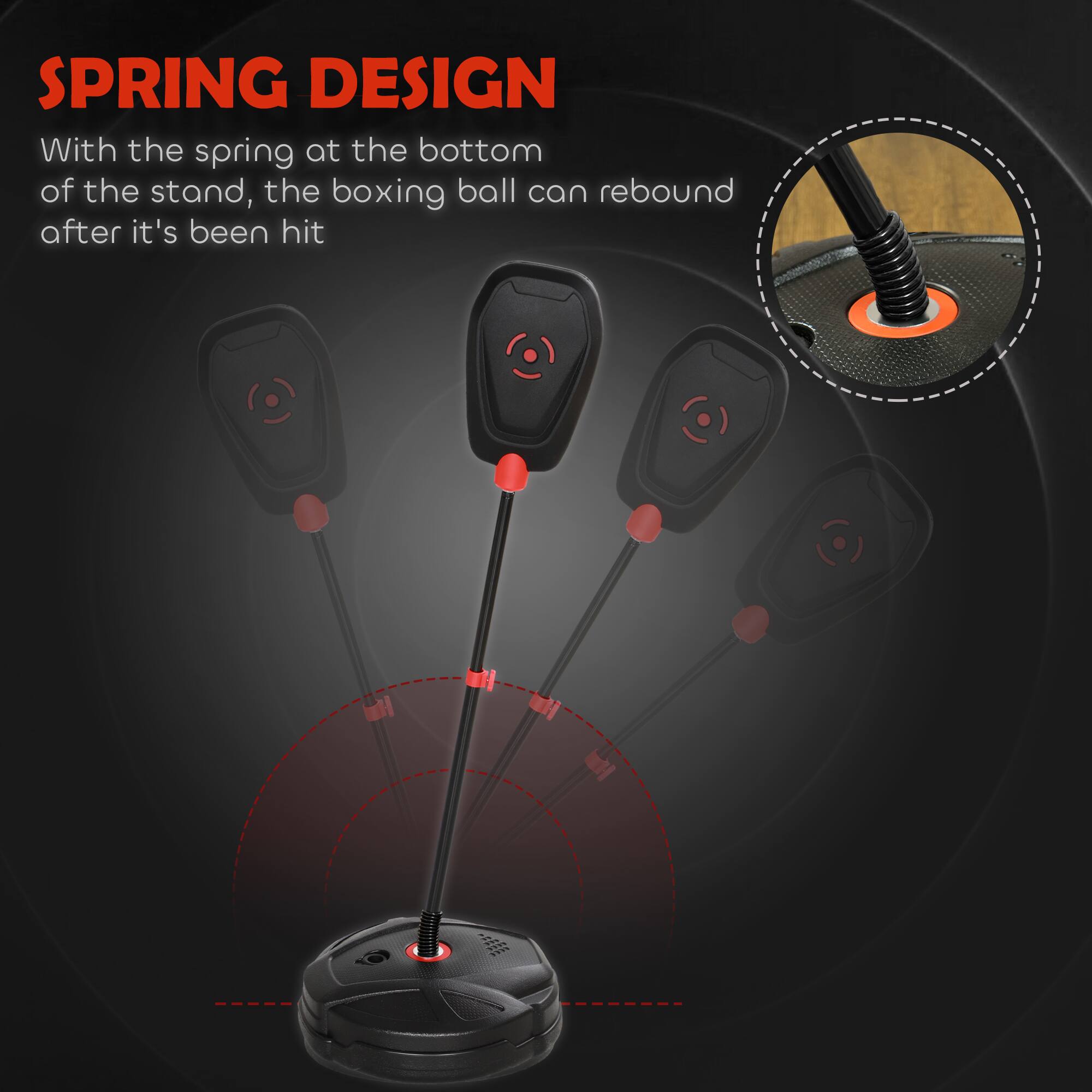 SPRING DESIGN

With the spring at the bottom of the stand, the boxing ball can rebound after it's been hit