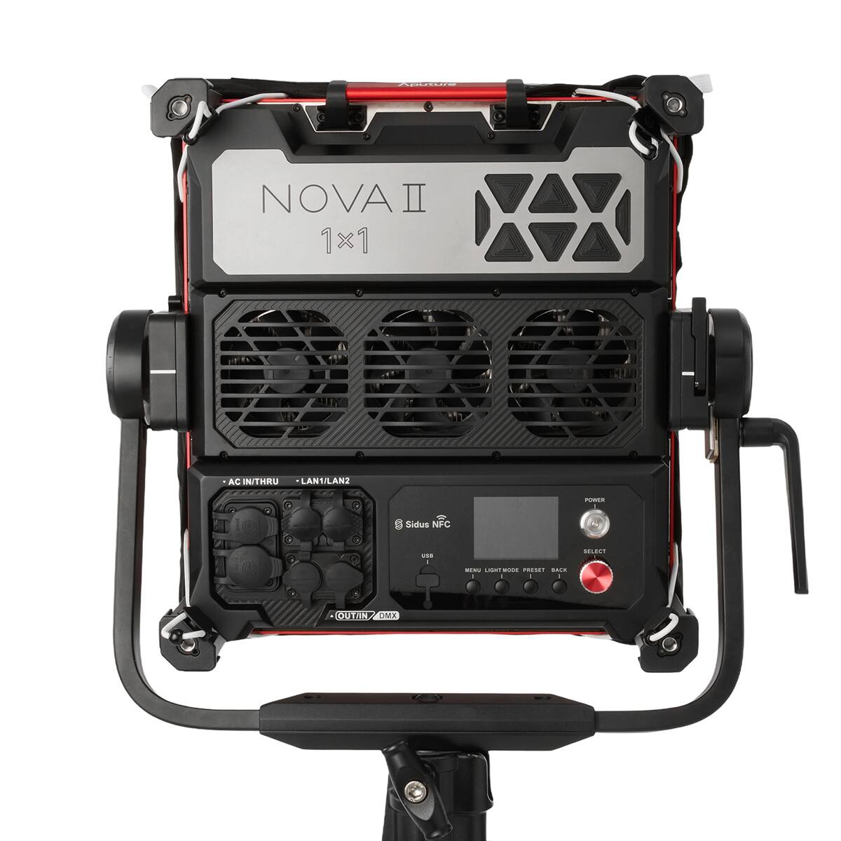 NOVA II 1x1 200 AC IN/THRU LAN1/LAN2 Sidus NFC 3 USB - IE R00 PRESET BACK I I + . BELEGE OUT/IN DMX