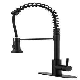 Ropilly - Spring Kitchen Faucet with Pull Out Sprayer, Stainless Steel Single Handle Single Hole Faucet - Matte Black