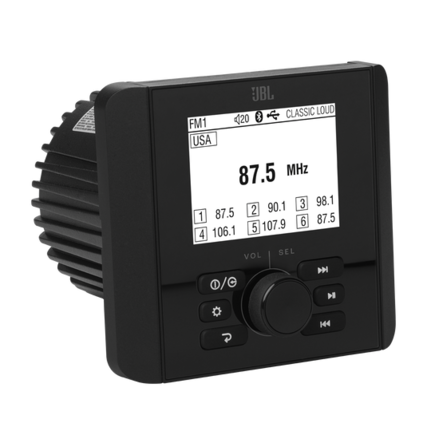 JBL CLASSIC LOUD
FM1
USA
87.5 MHz
1 87.5
2 90.1
3 98.1
4 106.1
5 107.9
6 87.5
VOL SEL
0
P