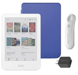 Kobo - Clara Colour (White) eReader with White Remote & AC Bundle - 2025 - Cobalt Blue Basic SleepCover