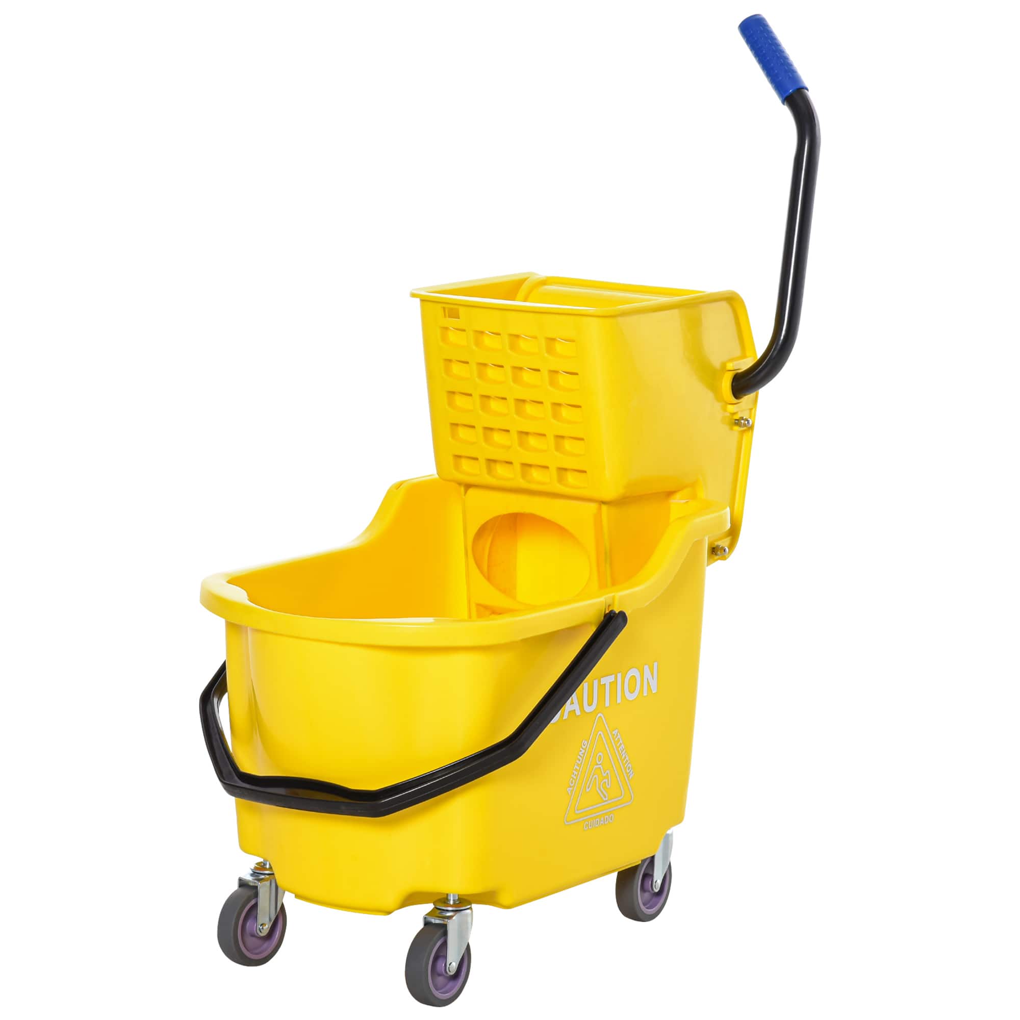 Homcom - Mop Bucket Cart w/ Side Press Wringer, 34 Qt Capacity - Yellow