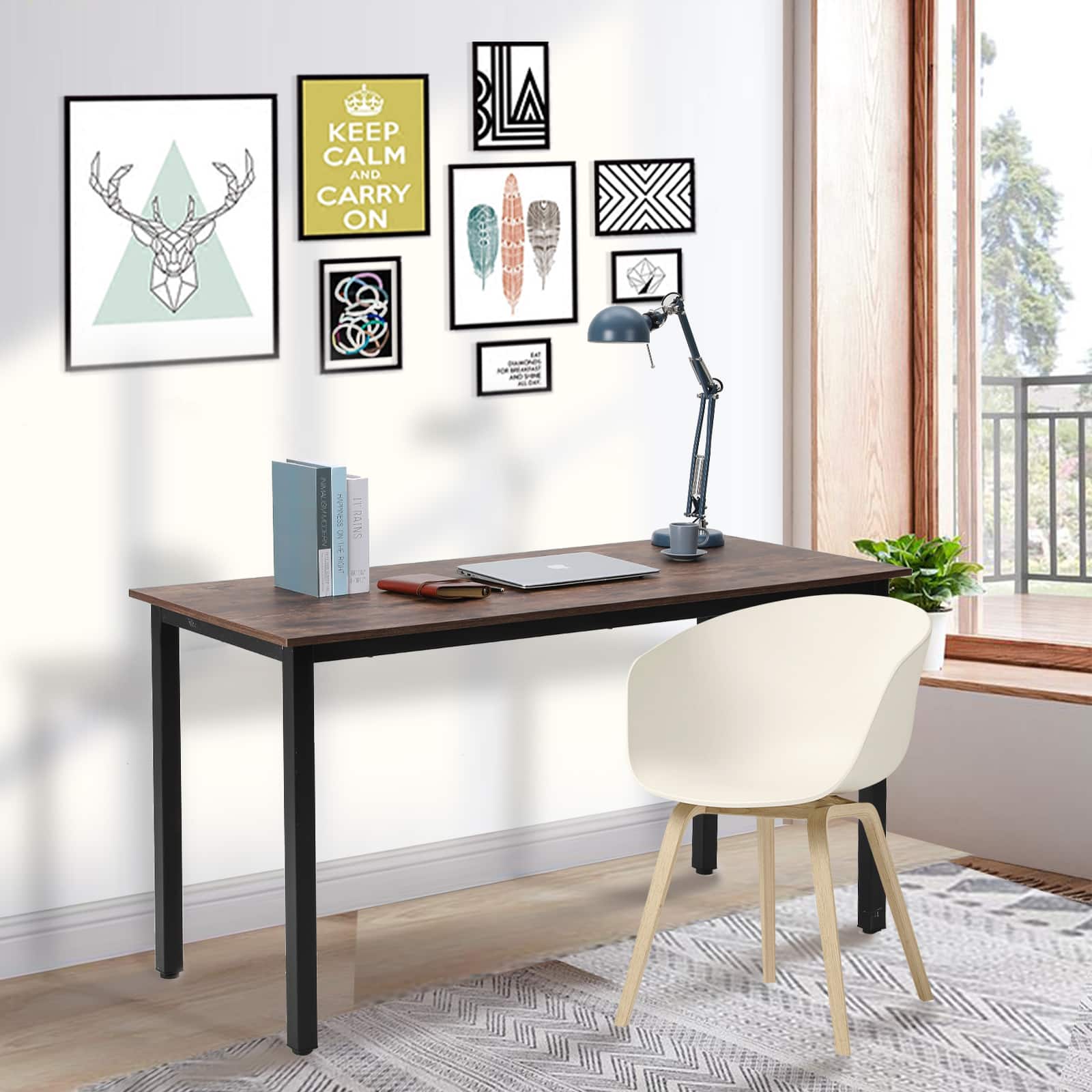 Bestier - 55” Simple Wood Writing Desk with Metal Frame, Minimalist Home Office Table for Work or Study - wooden