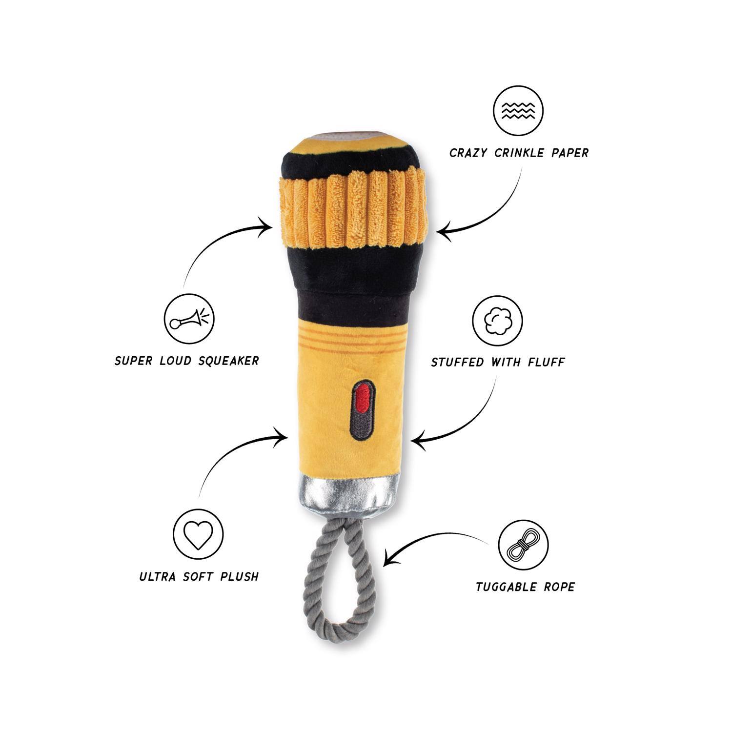 Crazy Crinkle Paper, Super Loud Squeaker, Stuffed with Fluff, Ultra Soft Plush, Tuggable Rope