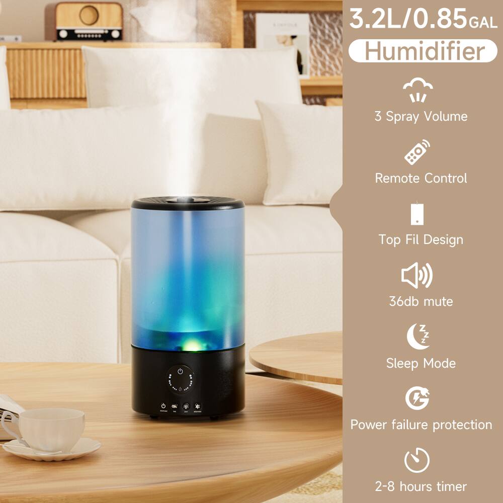 3.2L/0.85 GAL Humidifier

- 3 Spray Volume
- Remote Control
- Top Fil Design
- 36db mute
- Sleep Mode
- Power failure protection
- 2-8 hours timer