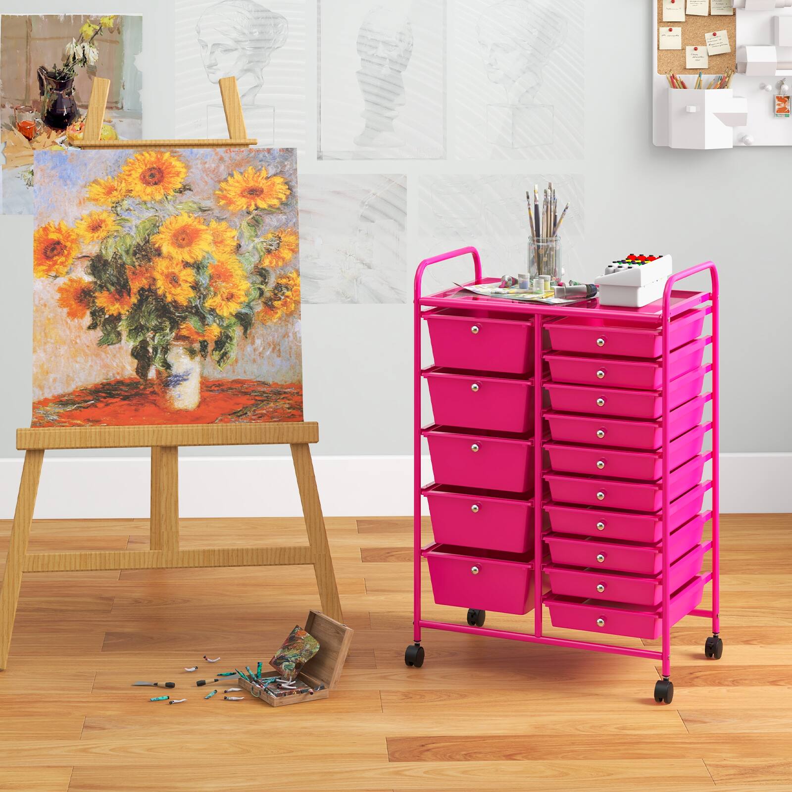 Alt View 1. Ecooso - 15-Drawer Utility Rolling Organizer Cart, Multi-Use Storage for Craft Supplies, Office and Home Organization - Pink.