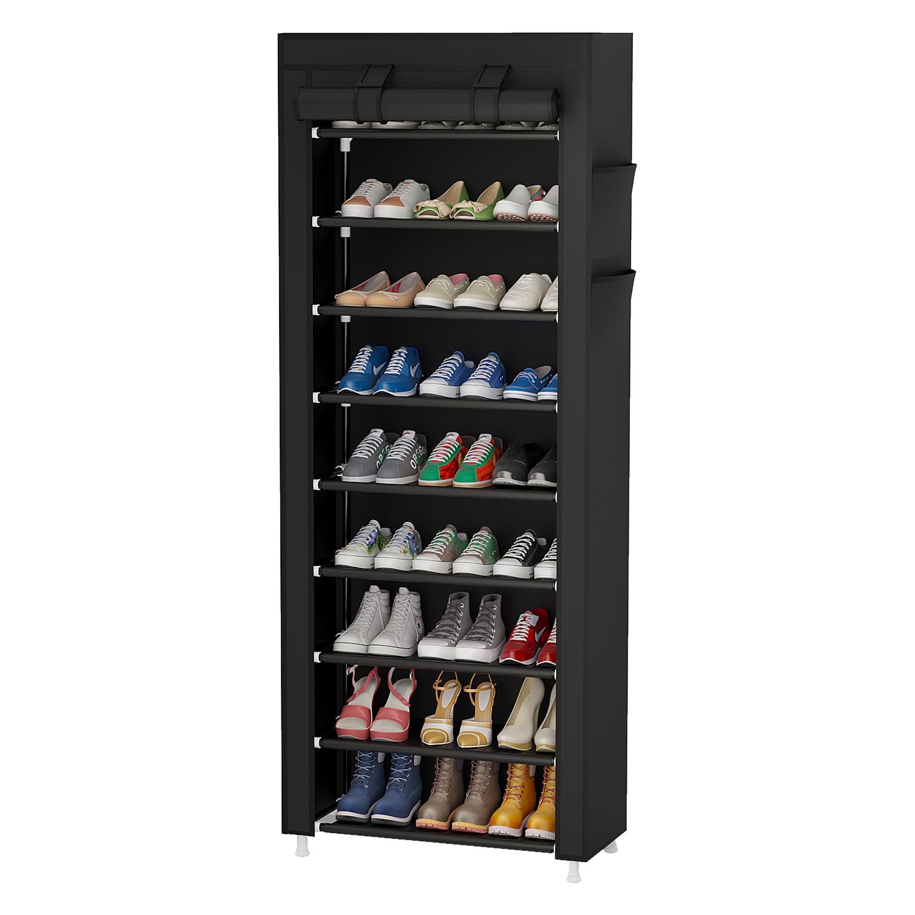 Front. Hanke - Shoe Rack Organizer Portable Shelf With Nonwoven Fabric Cover For Closet Hallway Bedroom Entryway Black - Black 9-tier(23.62"W).
