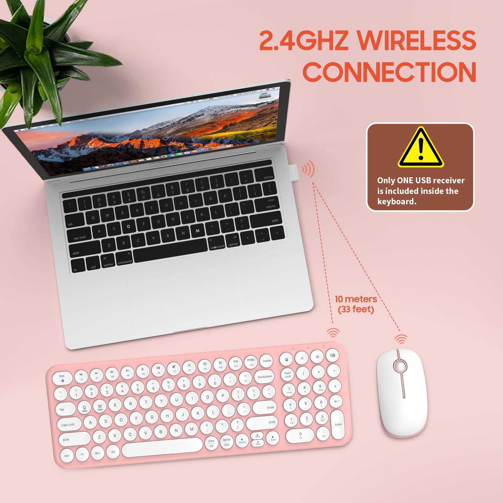 2.4GHz Wireless Connection

- Only ONE USB receiver is included inside the keyboard.
- 10 meters (33 feet)