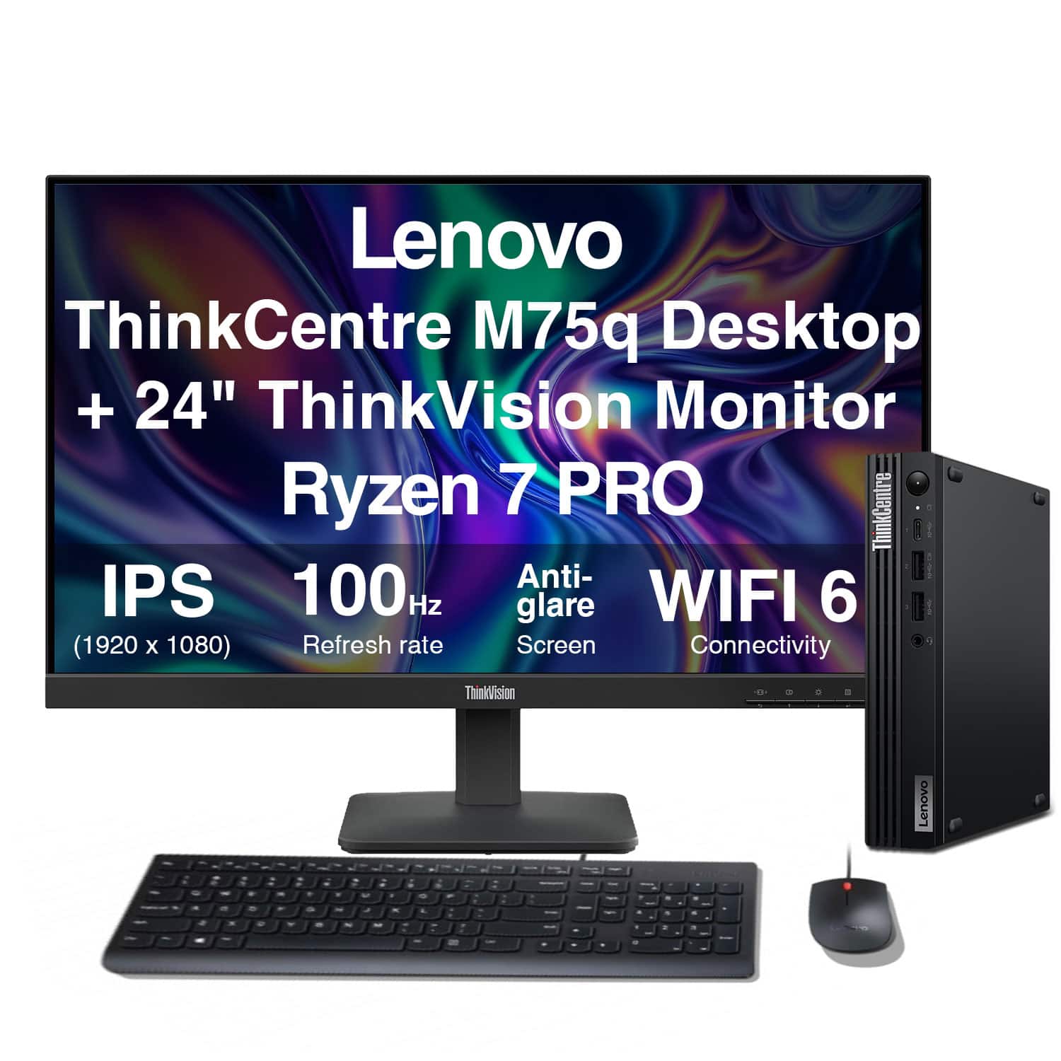 Lenovo - ThinkCentre M75q Min Desktop (Ryzen 7 PRO 8700GE,16GB,512GB SSD,WiFi 6,BT 5.2,Win 11 Pro)/ThinkVision 24" IPS Monitor - Black