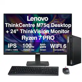 Lenovo - ThinkCentre M75q Min Desktop (Ryzen 7 PRO 8700GE,16GB,512GB SSD,WiFi 6,BT 5.2,Win 11 Pro)/ThinkVision 24" IPS Monitor - Black