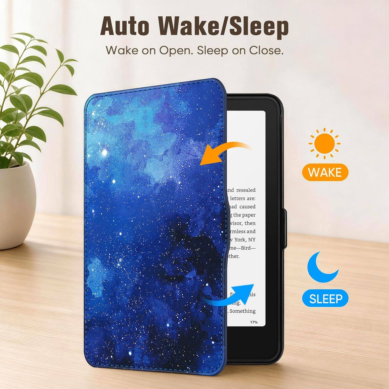 Auto Wake/Sleep  
Wake on Open. Sleep on Close.

WAKE

and resealed letters are: ad caused g the paper visor, then rmless and / York, NY me-Bird- ther.

fa is mg. Something

SLEEP

17%