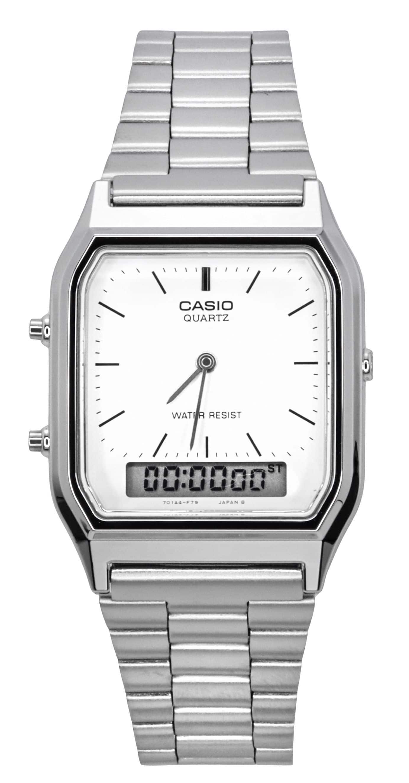 Casio - Vintage Dual Time Alarm Quartz Analog Digital AQ-230A-7DMQ Unisex Watch - Silver, White