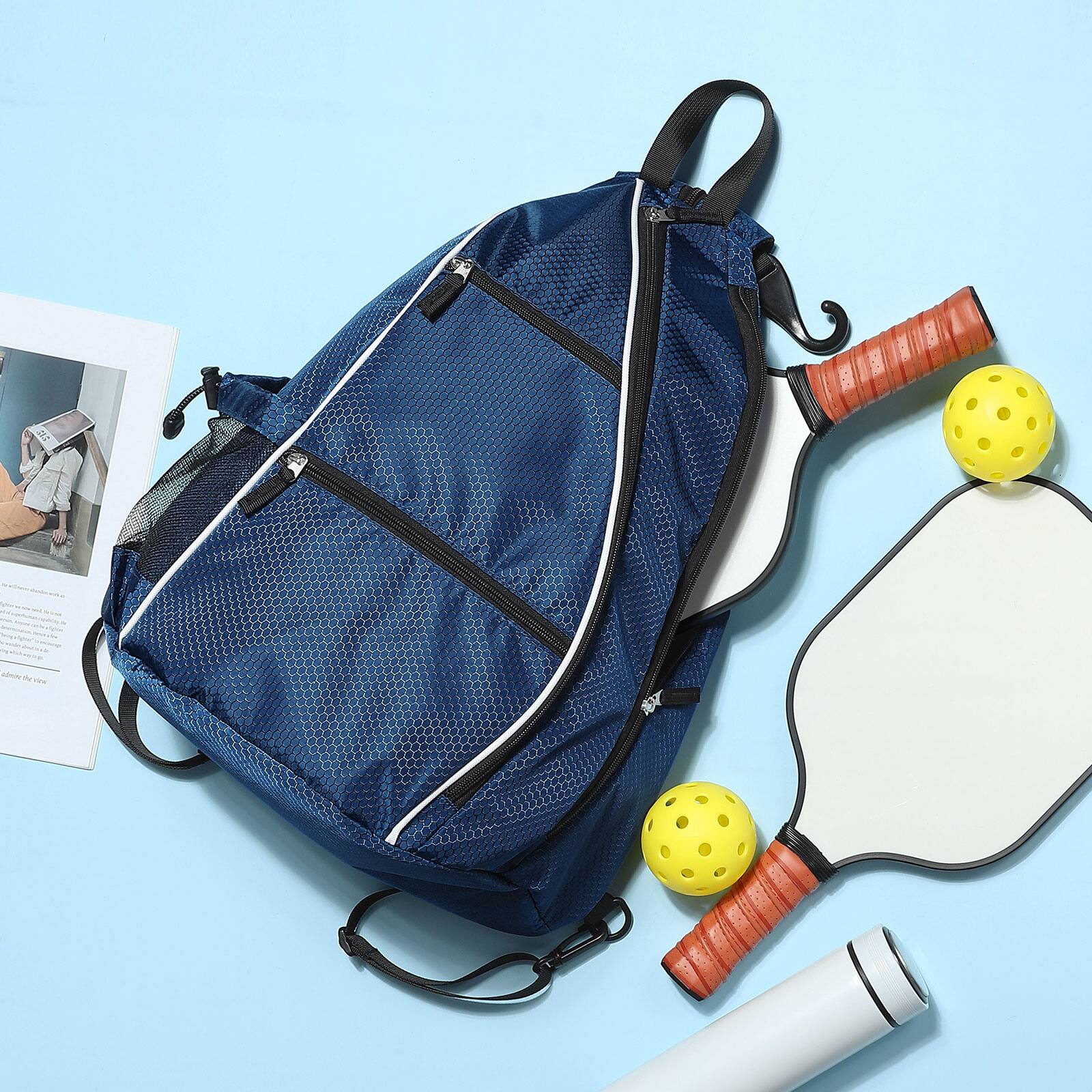 Alt View 5. Unique Bargains - Pickleball Bags for Rackets 32L Tennis Backpack Convertible Sling Bag for Rackets Lightweight Casual Pack for Men Women - Dark Blue.