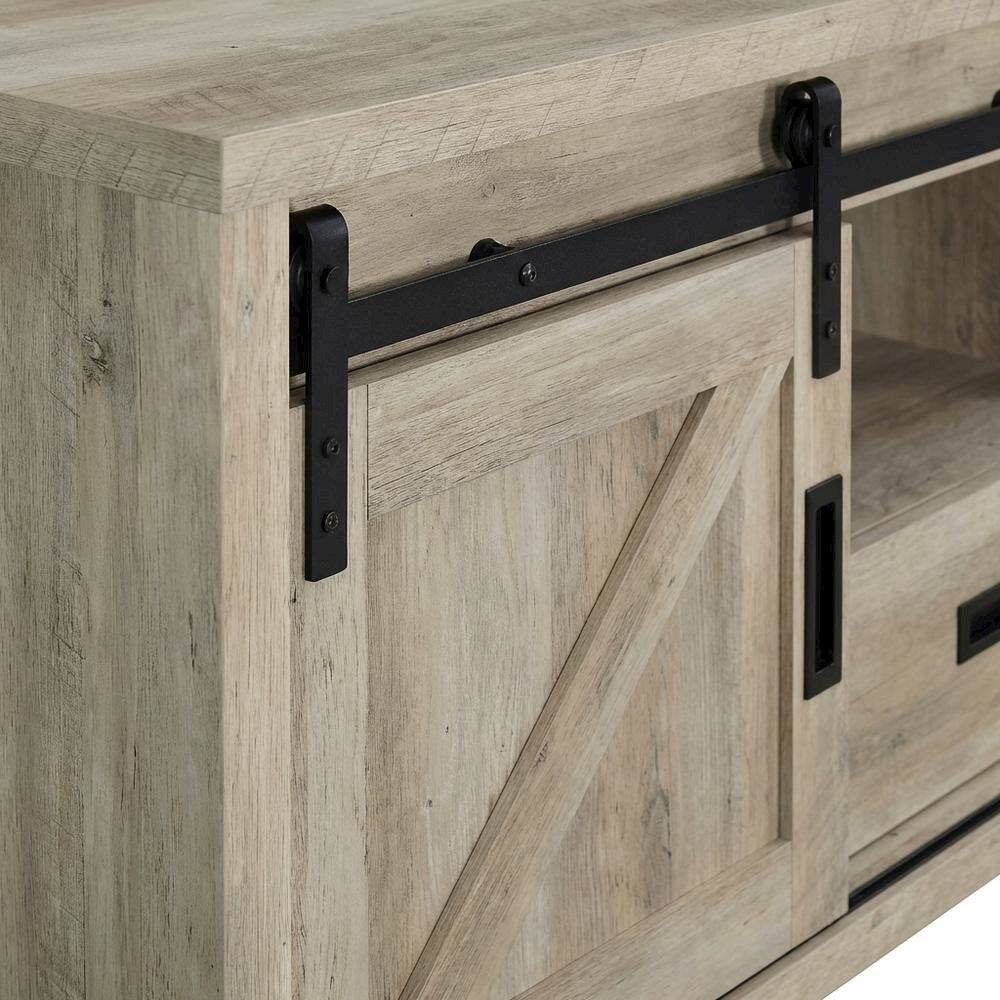 Alt View 4. FurniFact - Brown Wood 2-Door TV Stand with Farmhouse Design and Distressed Finish - Brown.