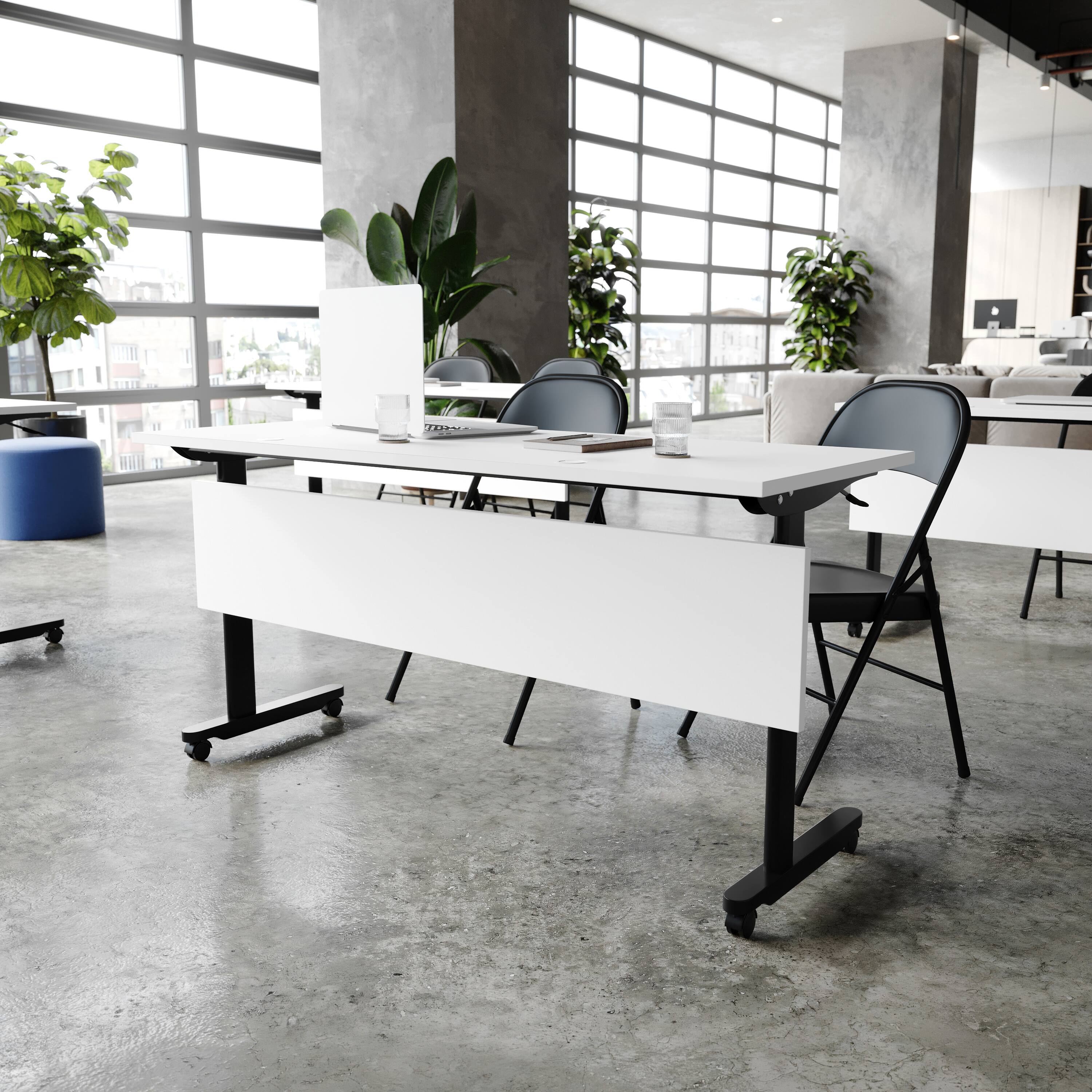 Alt View 1. Flash Furniture - Palmer Commercial Grade 60" x 24" Heavy-Duty Nesting Flip Training Table with T-Legs, Modesty Panel, 1" Thick White Tabl - White.
