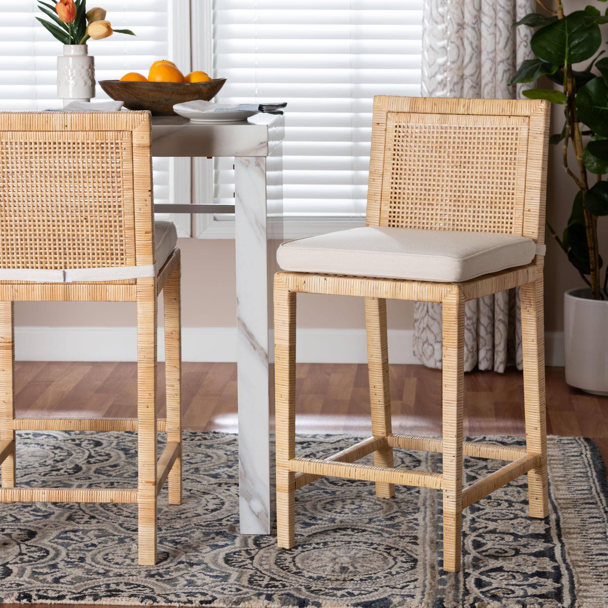 Alt View 7. bali & pari - Sofia Modern and Contemporary Natural Finished Wood and Rattan Counter Stool - Natural.
