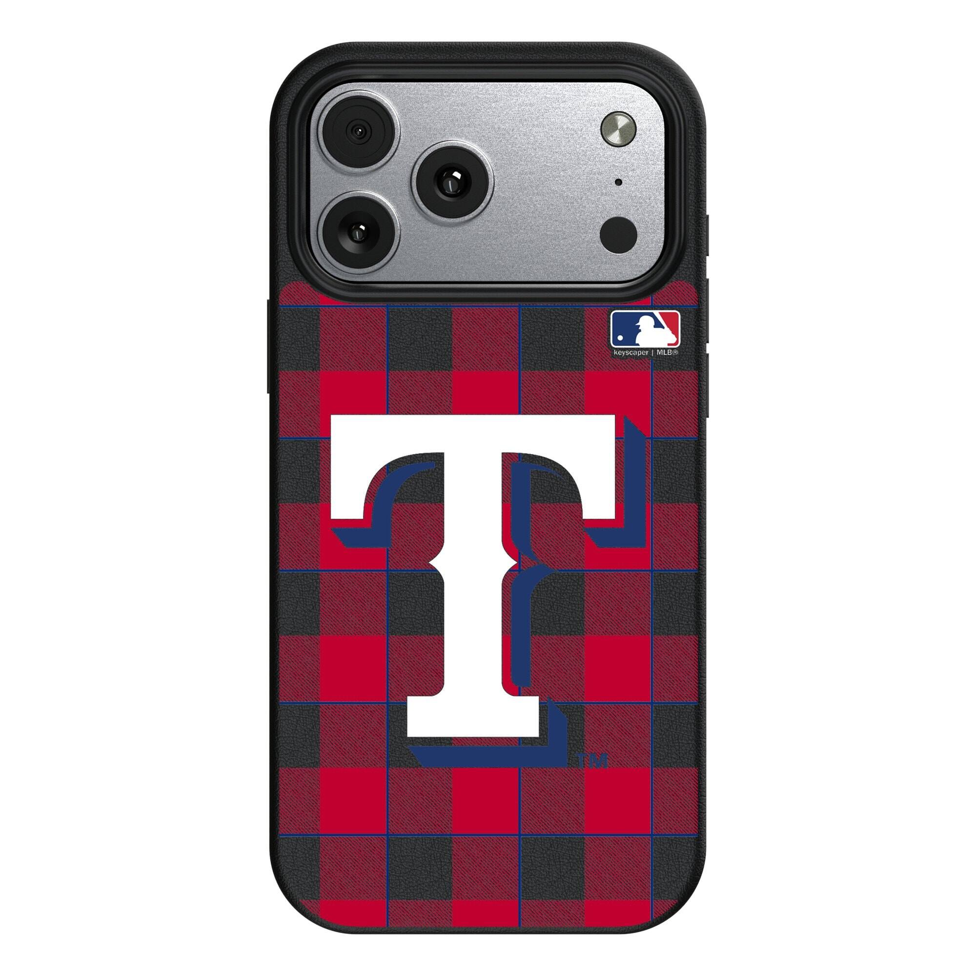 Front. Keyscaper - Texas Rangers Plaid Magnetic Bump iPhone Case - 16 Plus - Black.