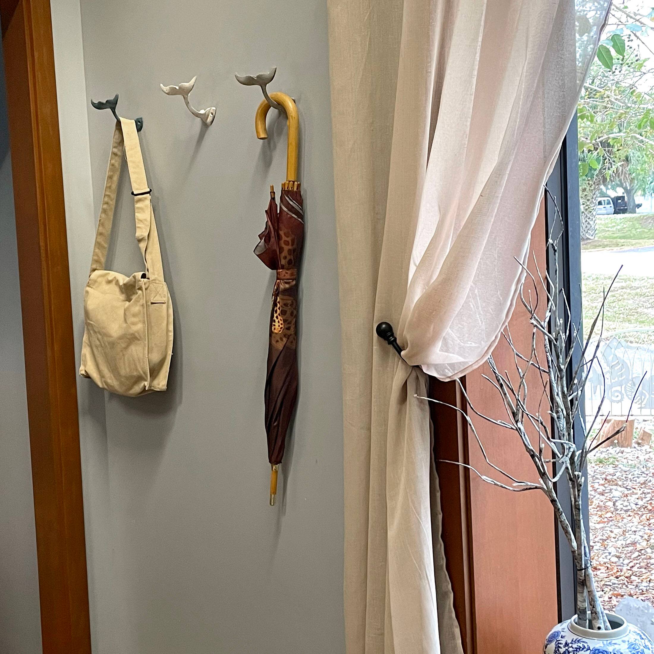 Alt View 4. Zeckos - Set of 3 Cast Iron Nautical Whale Tale Wall Hooks - Multicolored.