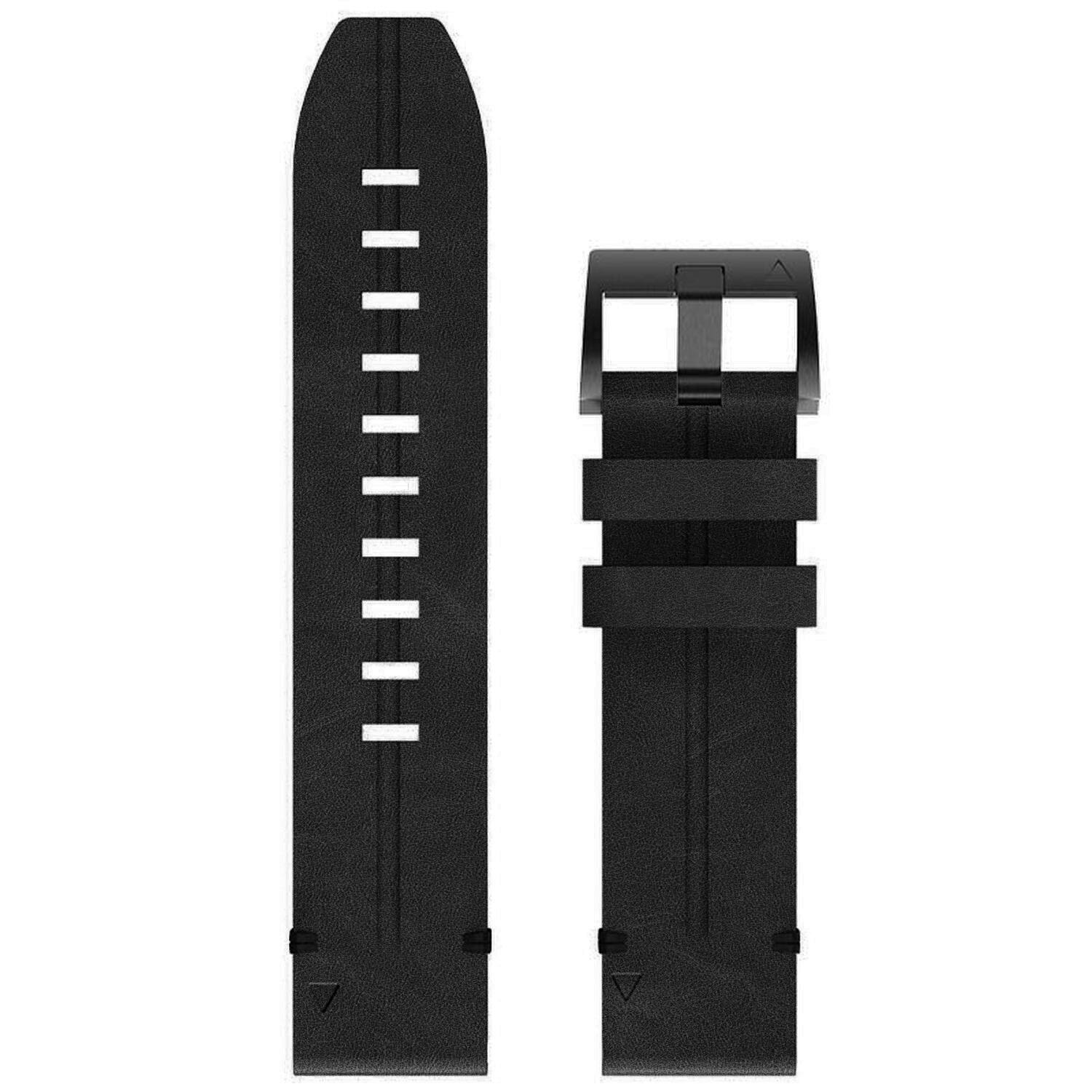Left. StrapsCo - Vintage Italian Leather Strap QuickFit 26 Watch Band For Garmin Quatix 8 – 51mm - Onyx.