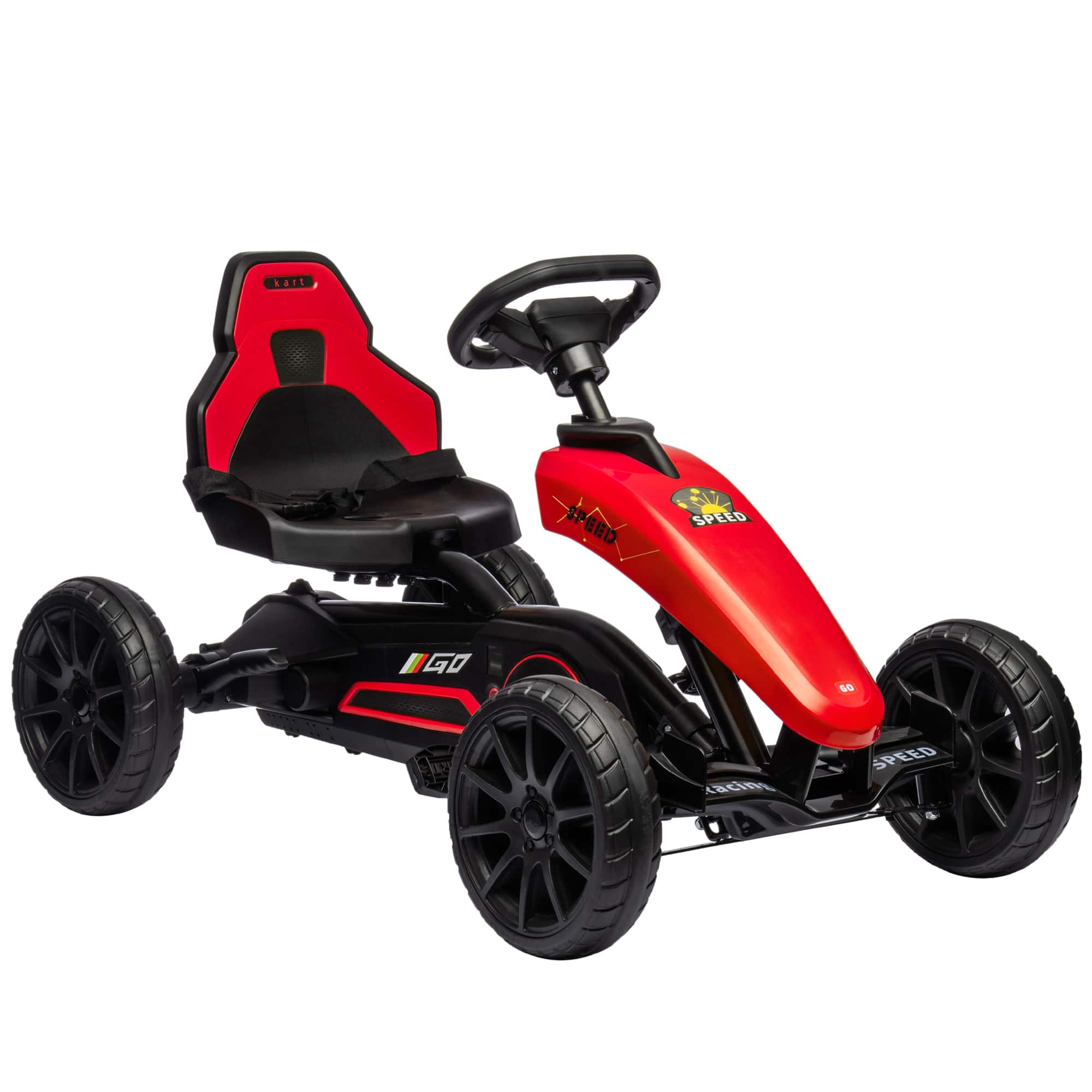 Ecooso - Kids Pedal Go Kart with Adjustable Seat, Handbrake, and Shock-Absorbing Wheels for Ages 3–8 - Red