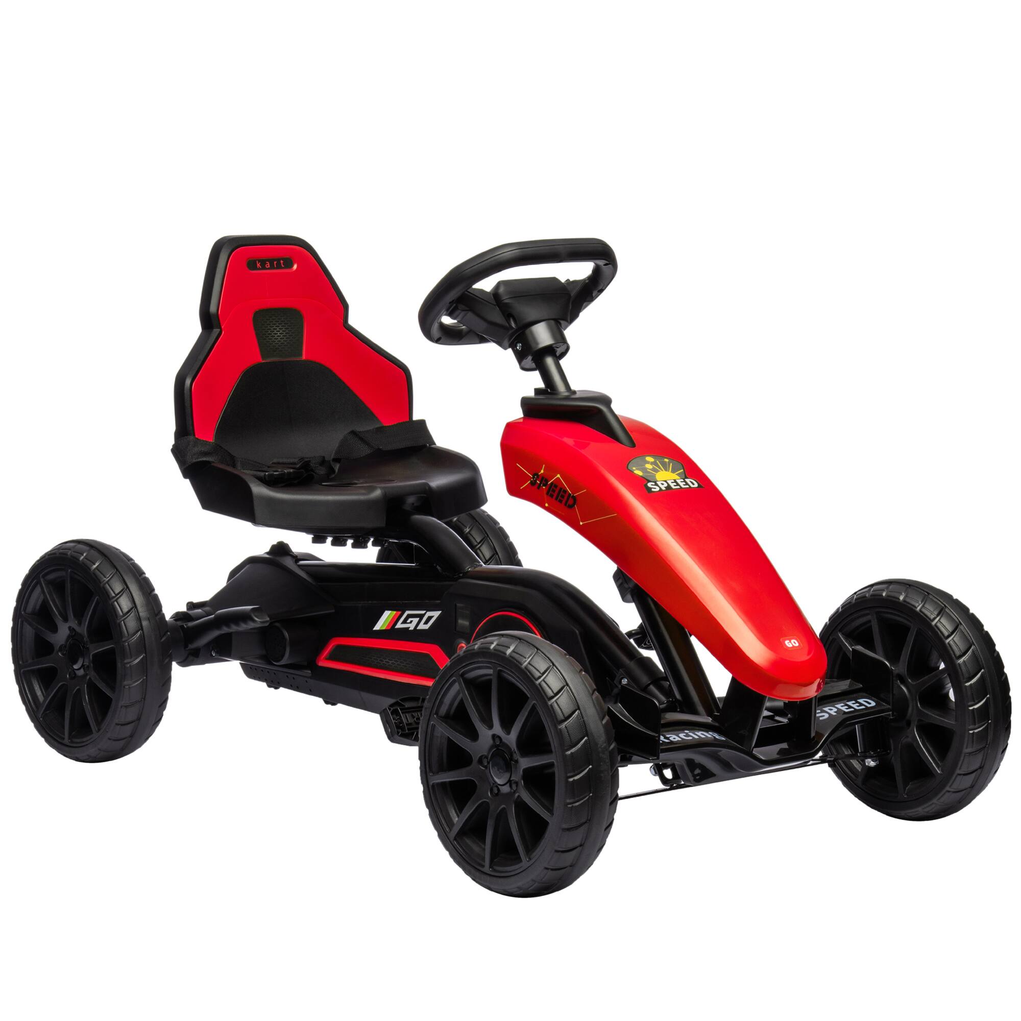Ecooso - Kids Pedal Go Kart with Adjustable Seat, Handbrake, and Shock-Absorbing Wheels for Ages 3–8 - Red