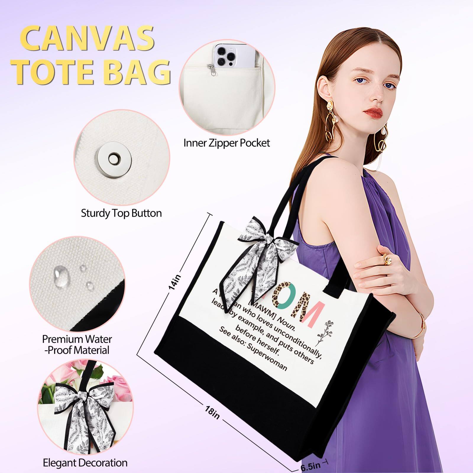 CANVAS TOTE BAG

- Inner Zipper Pocket
- Sturdy Top Button
- Premium Water-Proof Material
- Elegant Decoration

14in x 18in x 6.5in

A lead by an example, who loves OM Noun. See before and also: herself. unconditionally, puts others

Superwoman