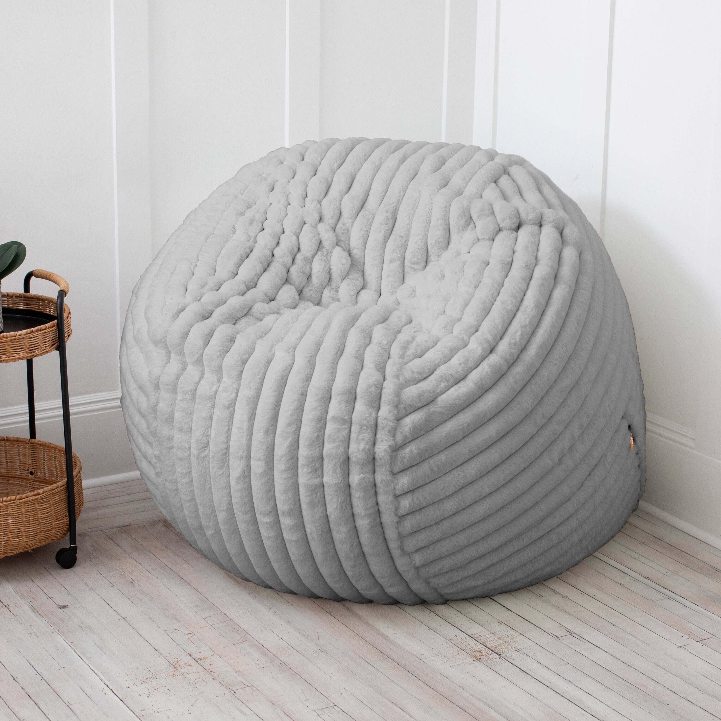 Back. Jaxx - Jaxx 5 Foot Saxx Bean Bag Chair for Adults - Luxe Faux Fur, Mondo Grey - Mondo Grey.