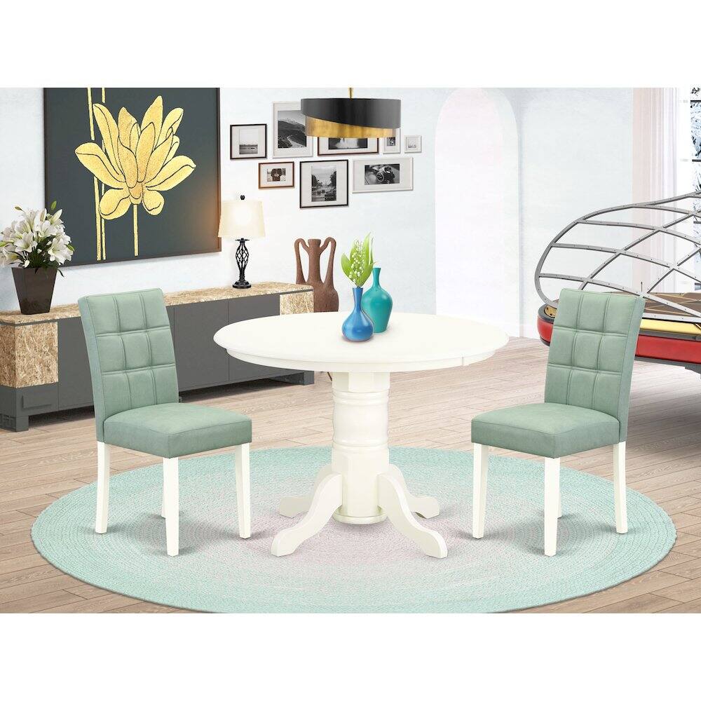 Alt View 7. East West Furniture - 3 Piece Mid Century Modern Dining Table Set - White.