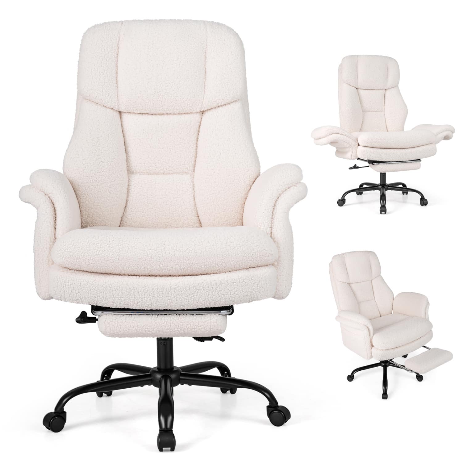WELLFOR - Ergonomic Cross Legged Office Chair Big and Tall Executive Chair with Retractable Footrest - White