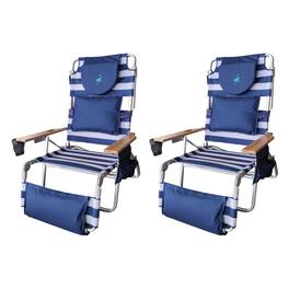 Ostrich - Deluxe Padded 3-N-1 Outdoor Lounge Reclining Beach Chair, Blue (2 Pack) - Navy