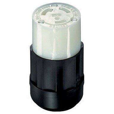 Front. Leviton - Leviton Industrial Nylon Grounding Locking Connector L6-30R 16-8 AWG 2 Pole 3 Wire - Black|White.