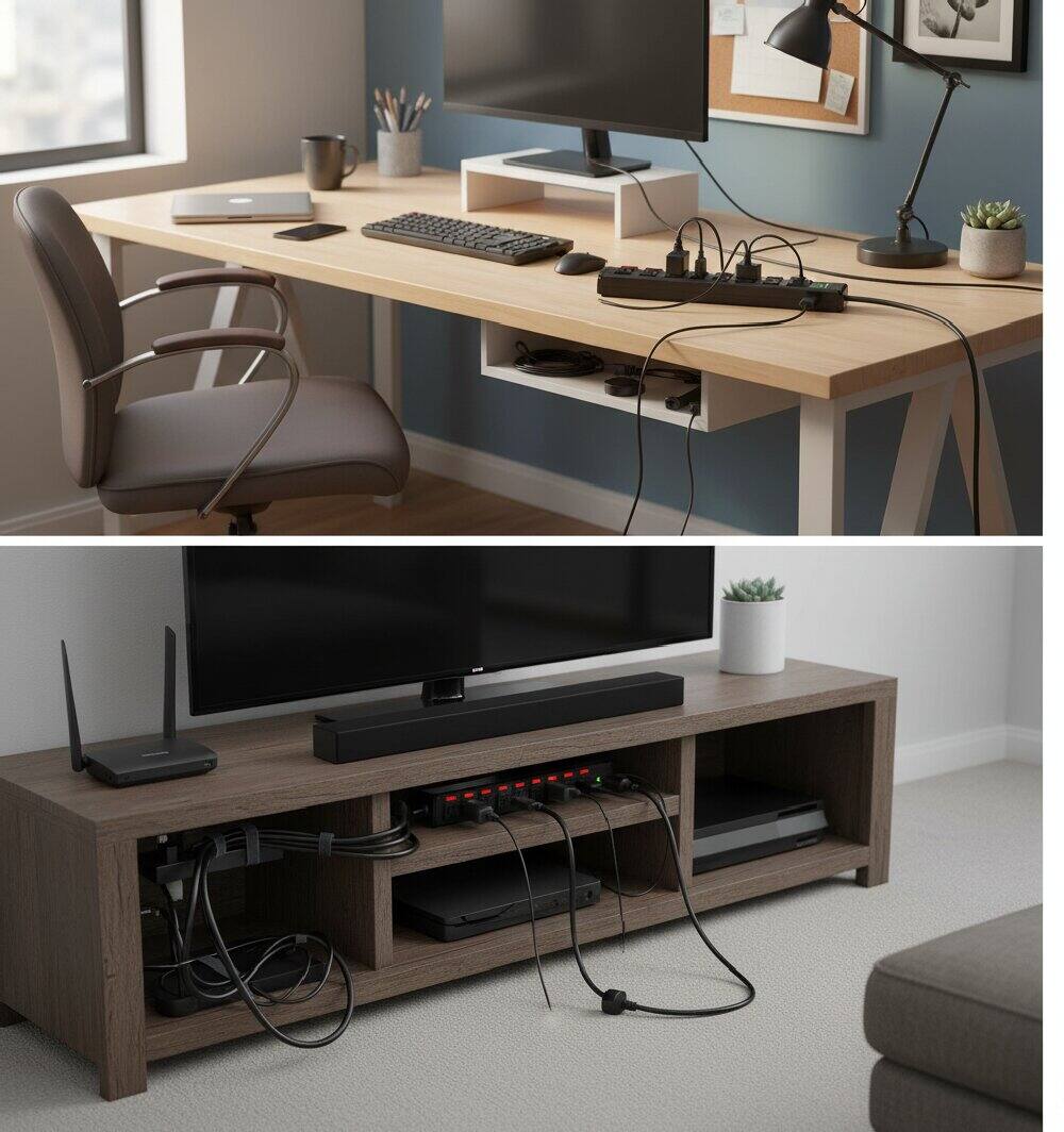 Alt View 2. Dazzed Corner - 8 Outlet Power Strip,Metal Power Strip Surge Protector 1200 Joules,6FT Extension Cord - Black.