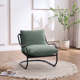 FERPIT - Modern Curved Accent Chair with Faux Linen Upholstery, Comfy Lounge Chair with Metal Frame & Cushions - Green