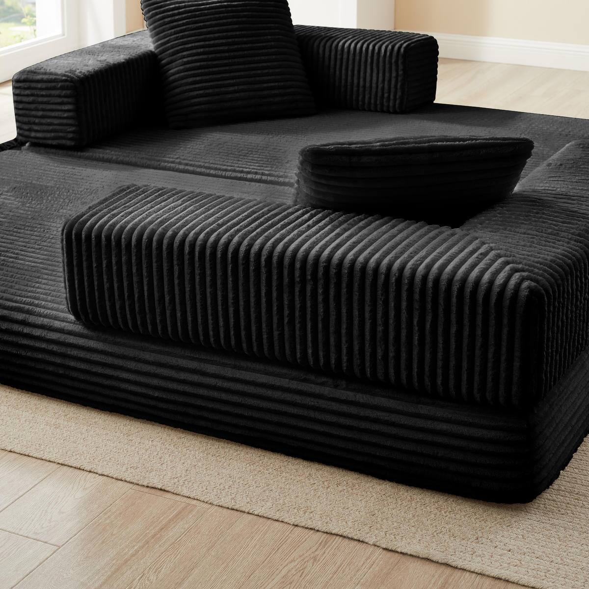 Alt View 8. Meqiodas - 81''Convertible Sofa Bed, Folding Floor Couch with Square Armrest, Comfy Sleeper Mattress for Living Room - Black.