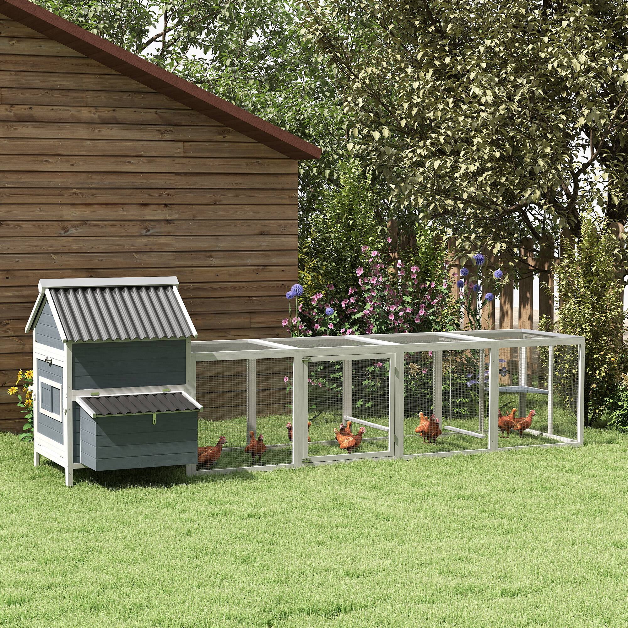 Angle. Pawhut - Extra Large Wooden Chicken Coop with 2 Nesting Box, Run Cage, Waterproof Wave Roof, for 10-15 Chickens.