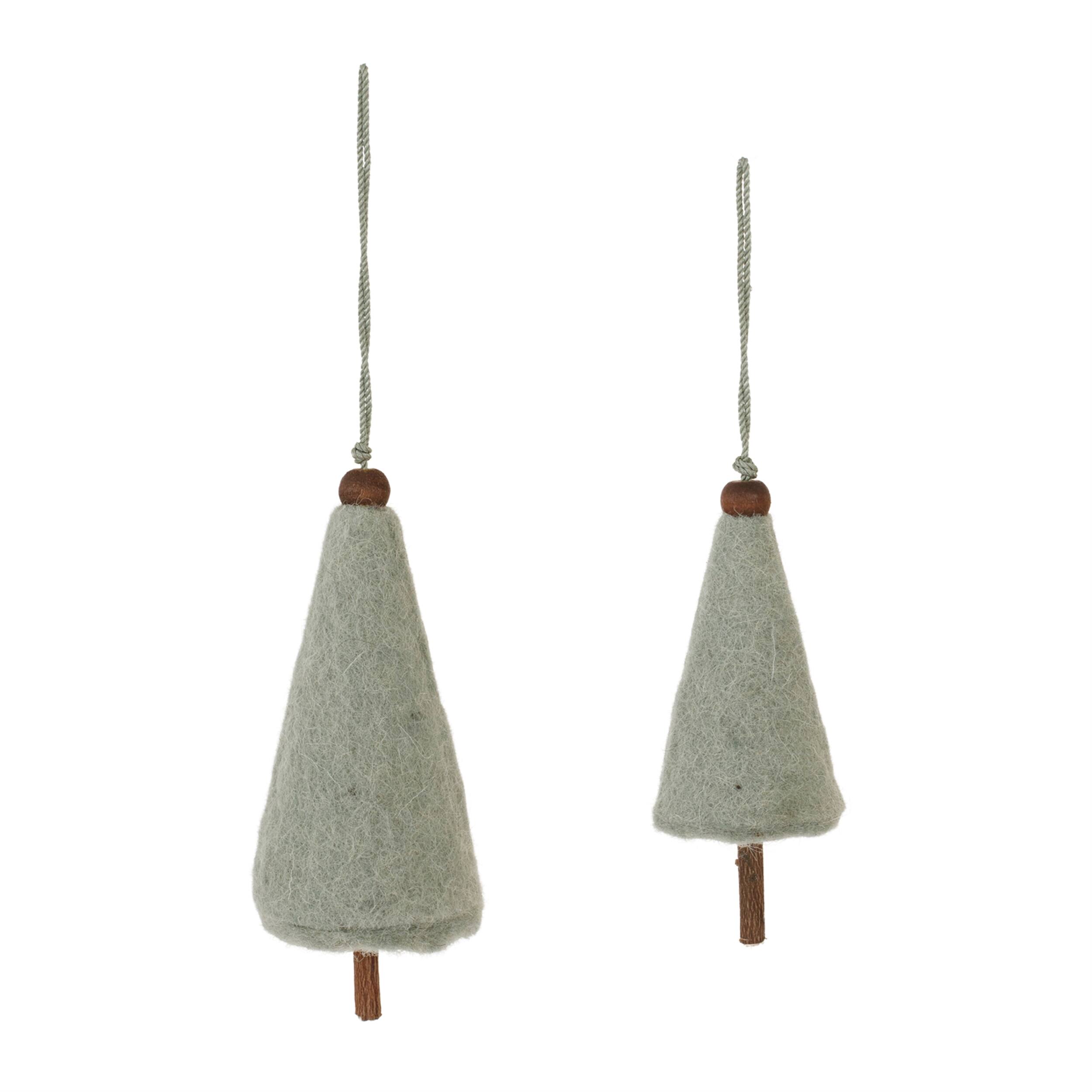 Angle. BreeBe - Felt Wool Pine Tree Ornament (Set of 8) - Green.