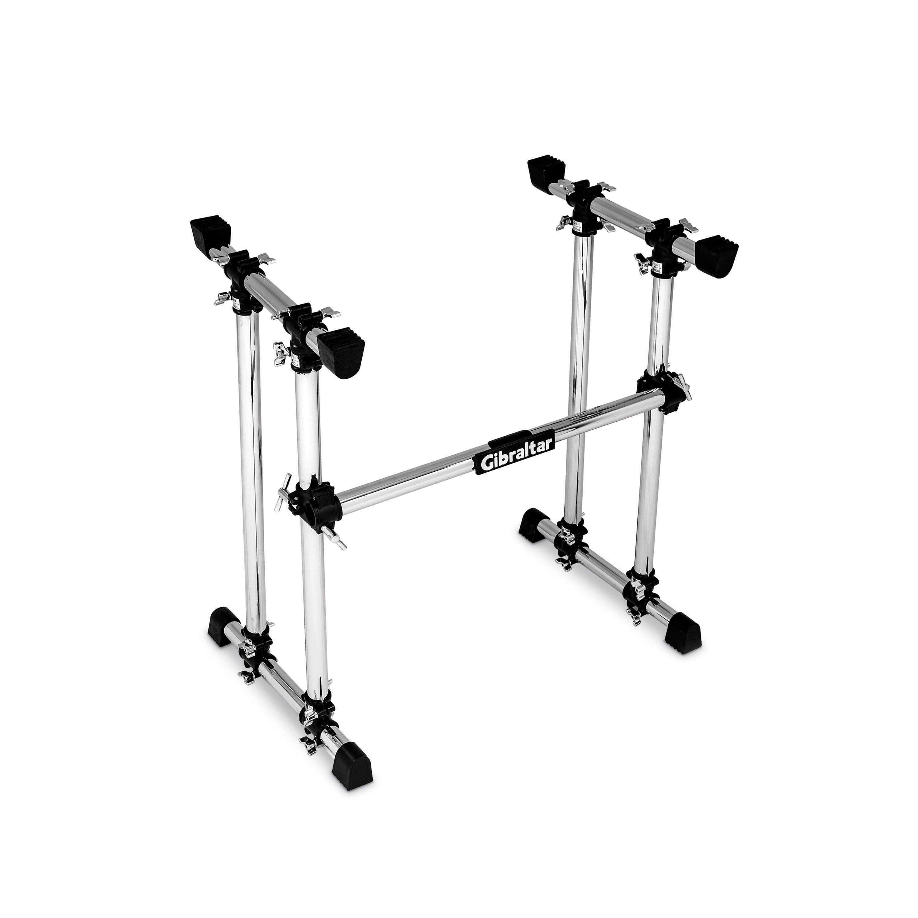 Gibraltar Hardware - Foundation DJ Stand, 4-post DJ Coffin-Style Workstation, with Rubber Mounts for Gear Protection, Breaks Down